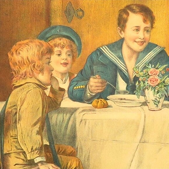 1909 Lithograph, A Happy Family, Gray Lith Co NY, Sailor Homecoming, 20x15" - Picture 3 of 5